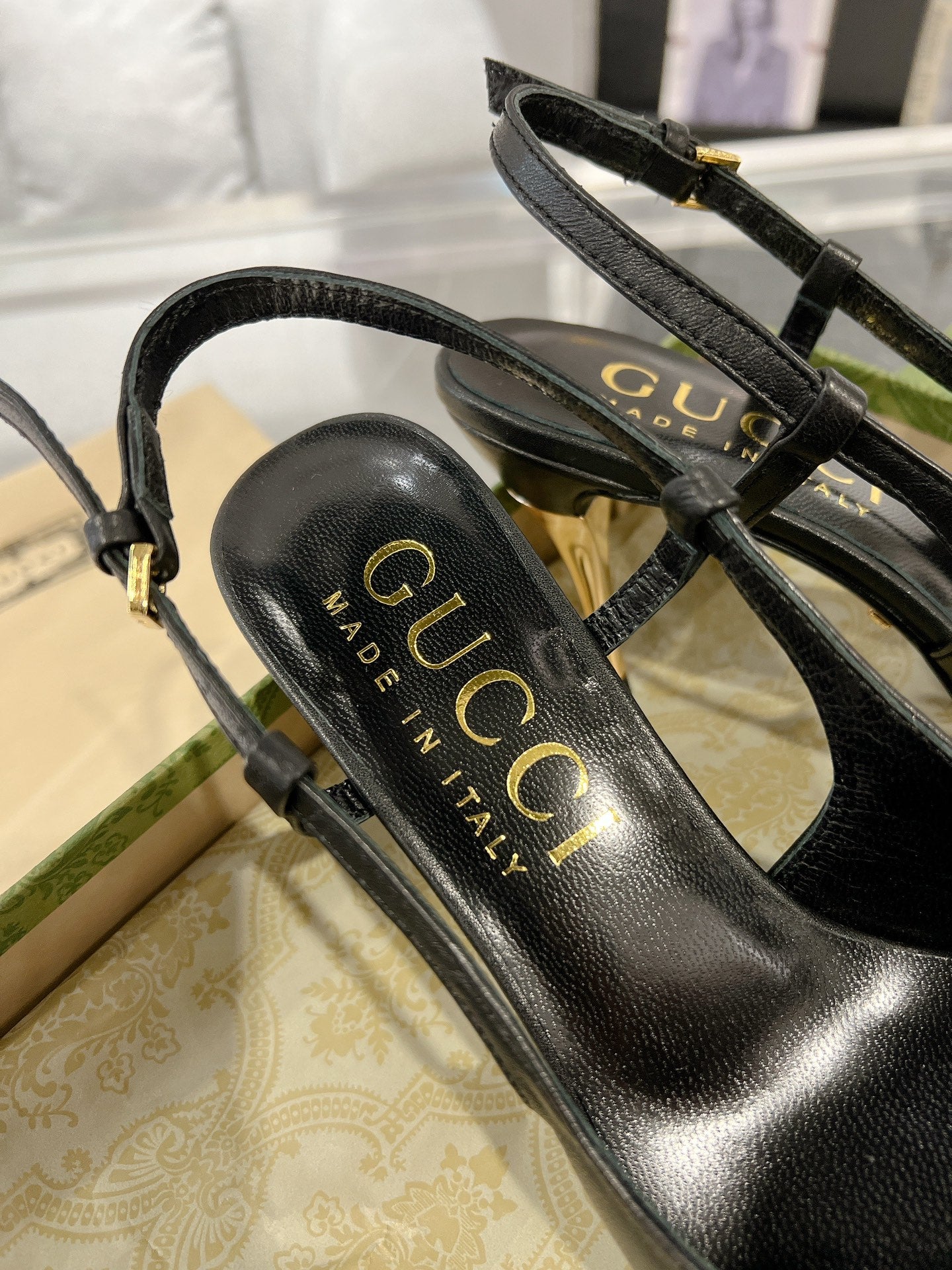 GUCCI SLINGBACK HIGH HEEL PUMP BLACK CALFSKIN