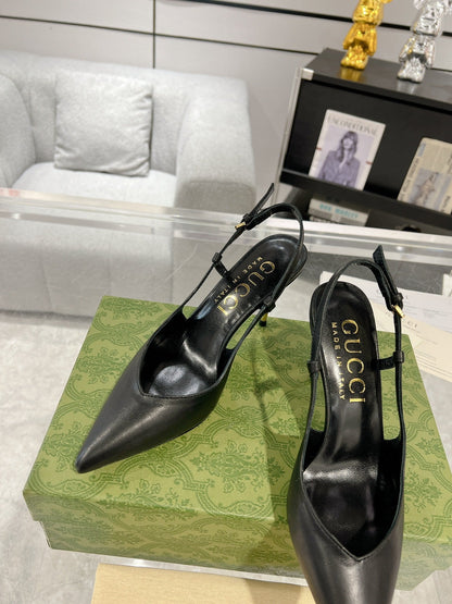 GUCCI SLINGBACK HIGH HEEL PUMP BLACK CALFSKIN