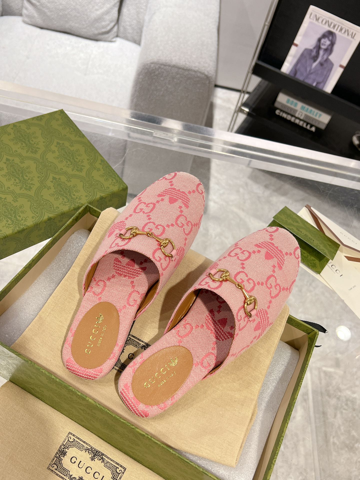 GUCCI & ADIDAS MULE HORSEBIT BUCKLE LIGHT PINK CANVAS