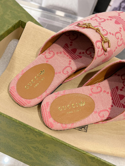 GUCCI & ADIDAS MULE HORSEBIT BUCKLE LIGHT PINK CANVAS