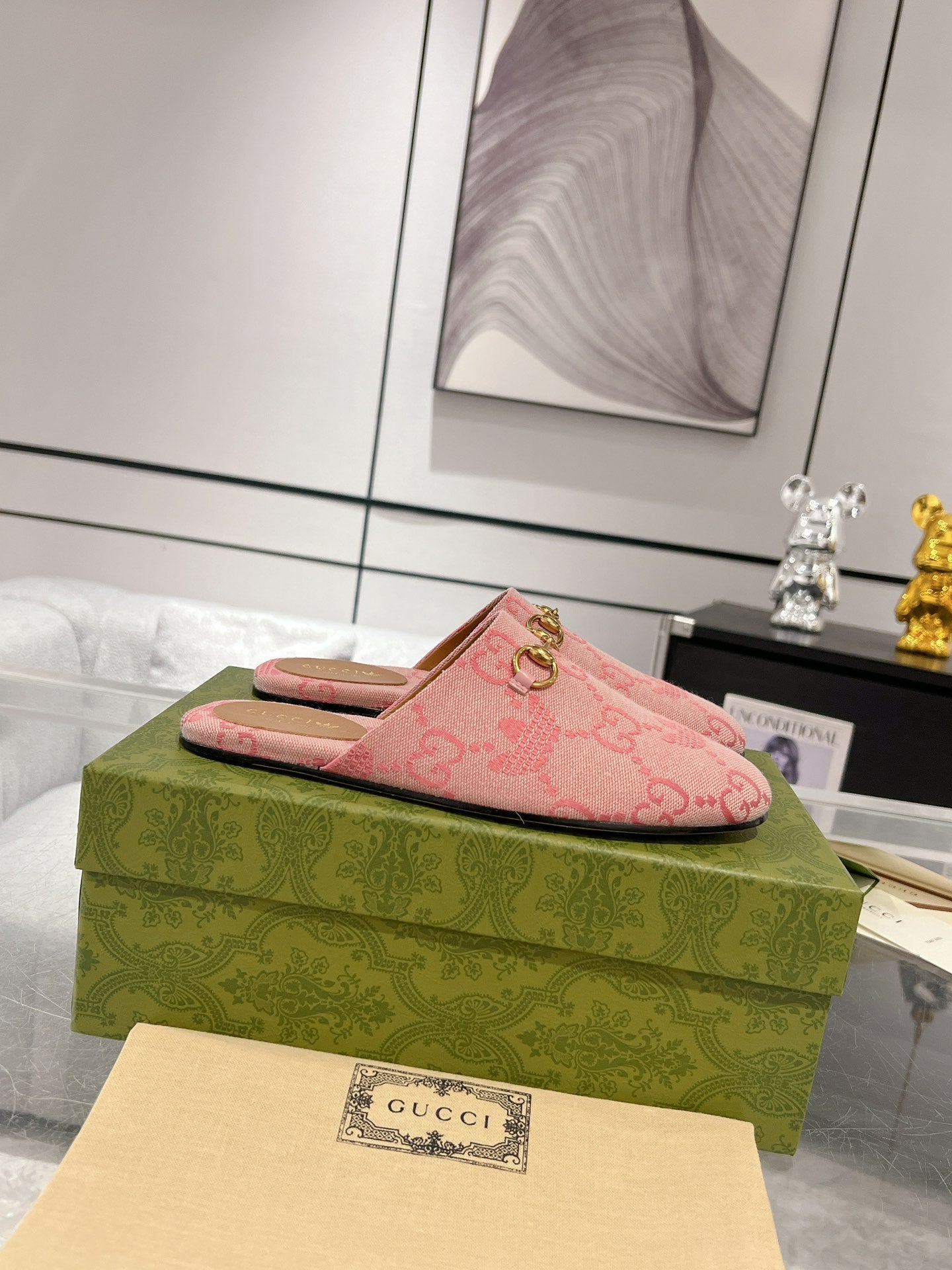 GUCCI & ADIDAS MULE HORSEBIT BUCKLE LIGHT PINK CANVAS