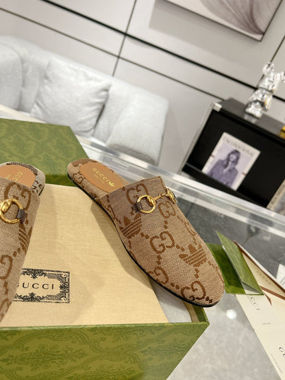 GUCCI & ADIDAS MULE HORSEBIT BUCKLE LIGHT BROWN CANVAS