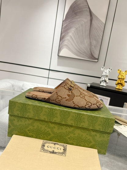 GUCCI & ADIDAS MULE HORSEBIT BUCKLE LIGHT BROWN CANVAS
