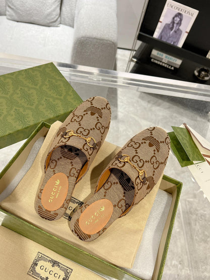 GUCCI & ADIDAS MULE HORSEBIT BUCKLE LIGHT BROWN CANVAS