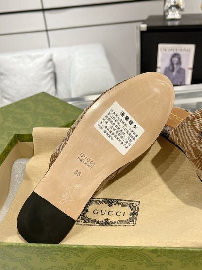 GUCCI & ADIDAS MULE HORSEBIT BUCKLE LIGHT BROWN CANVAS