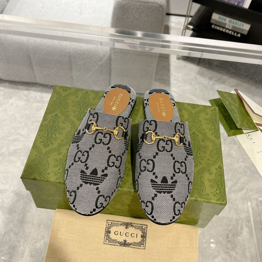 GUCCI & ADIDAS MULE HORSEBIT BUCKLE LIGHT GRAY CANVAS