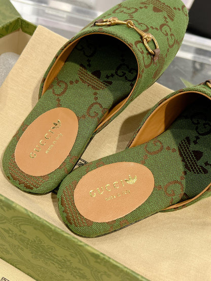 GUCCI & ADIDAS MULE HORSEBIT BUCKLE OLIVE CANVAS