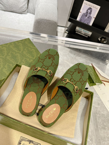 GUCCI & ADIDAS MULE HORSEBIT BUCKLE OLIVE CANVAS