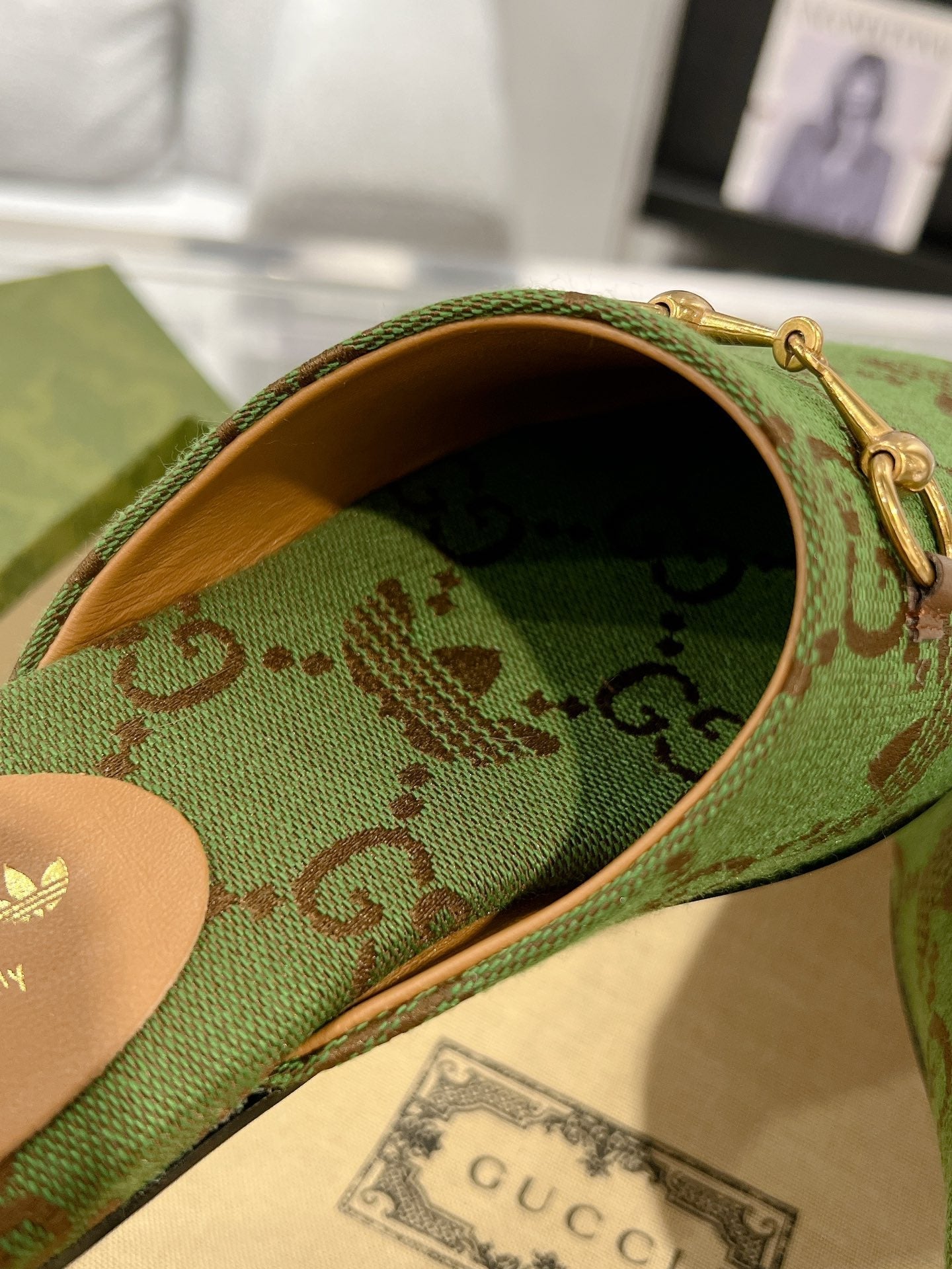GUCCI & ADIDAS MULE HORSEBIT BUCKLE OLIVE CANVAS