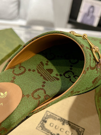 GUCCI & ADIDAS MULE HORSEBIT BUCKLE OLIVE CANVAS