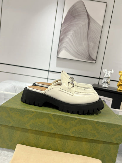 GUCCI MULE WITH HORSEBIT WHITE CALFSKIN