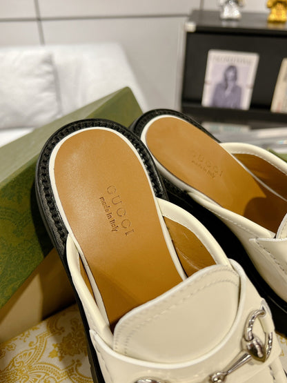 GUCCI MULE WITH HORSEBIT WHITE CALFSKIN