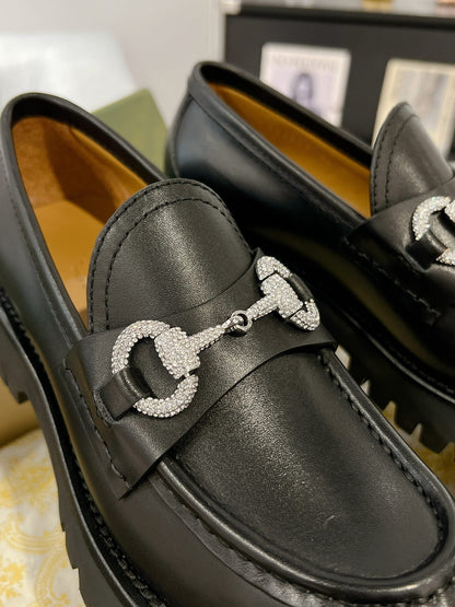 GUCCI CRYSTAL LOAFER WITH HORSEBIT BLACK CALFSKIN