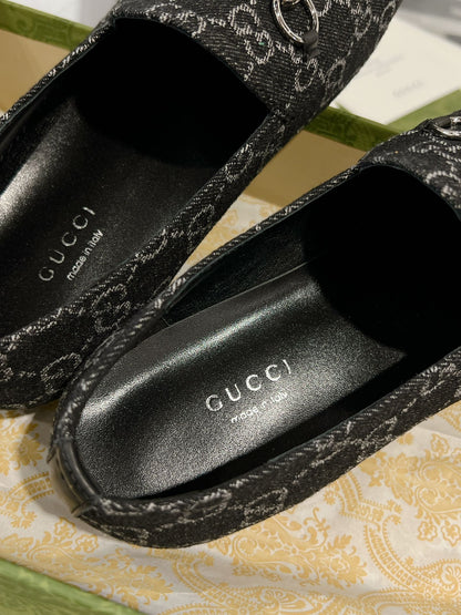 GUCCI MEN'S LOAFER WITH HORSEBIT IN BLACK MONOGRAM JACQUARD FABRIC