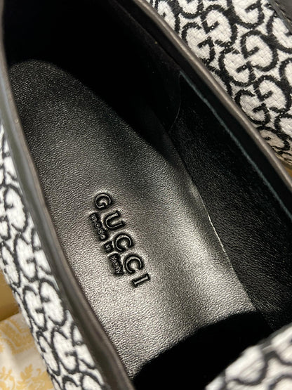 GUCCI MEN'S LOAFER WITH HORSEBIT IN BLACK MIX WHITE MONOGRAM JACQUARD FABRIC