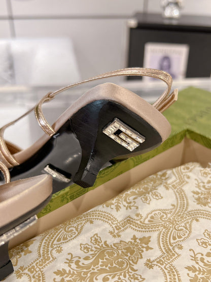 GUCCI CRYSTALS SLINGBACK PUMP CREAM FABRIC