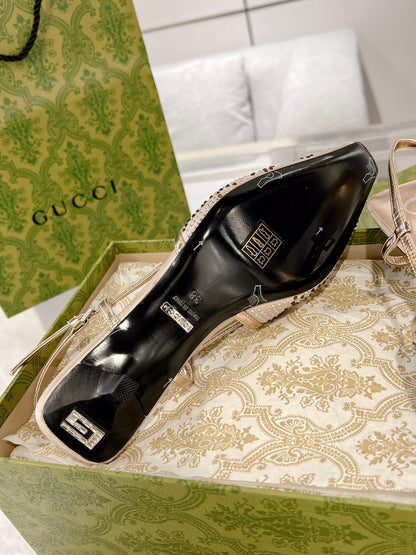 GUCCI CRYSTALS SLINGBACK PUMP CREAM FABRIC