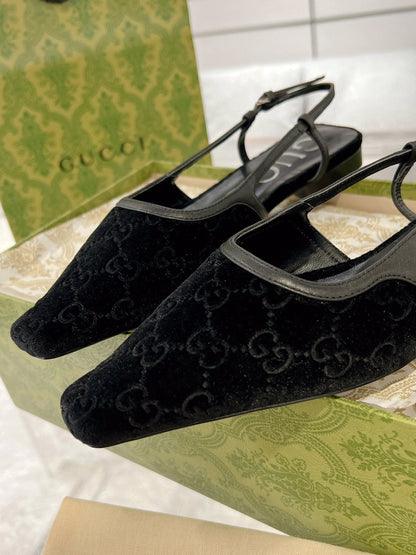 GUCCI SLINGBACK FLATS BLACK VELVET