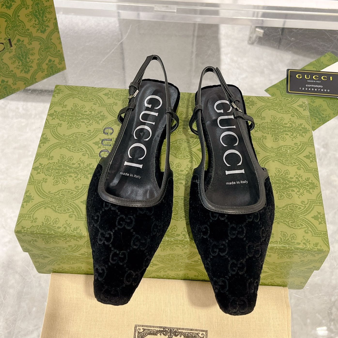 GUCCI SLINGBACK FLATS BLACK VELVET