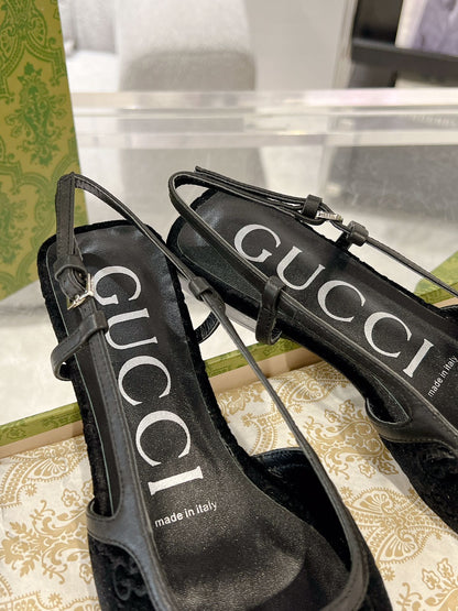 GUCCI SLINGBACK FLATS BLACK VELVET