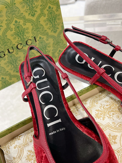 GUCCI SLINGBACK FLATS CHERRY VELVET