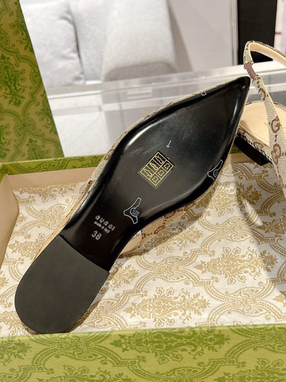 GUCCI HORSEBIT SLINGBACK BALLET FLAT TAN BEIGE CANVAS