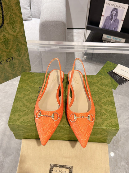 GUCCI HORSEBIT SLINGBACK BALLET FLAT ORANGE CANVAS