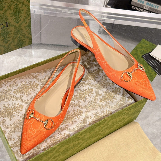 GUCCI HORSEBIT SLINGBACK BALLET FLAT ORANGE CANVAS