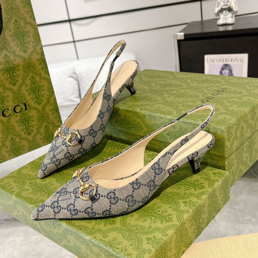 GUCCI MID-HEELED SLINGBACK 4.5 CM IN PALE GRAY CANVAS