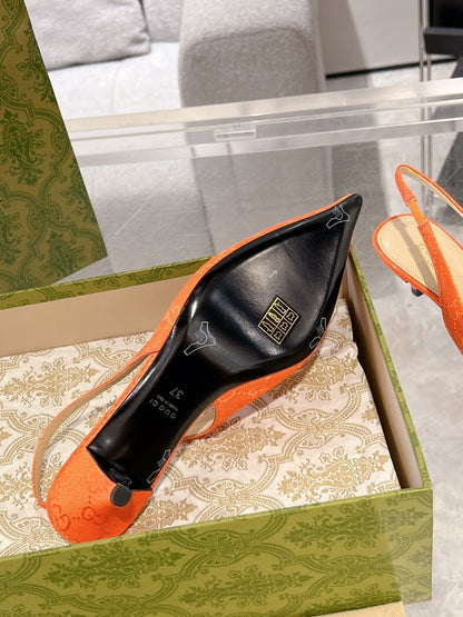 GUCCI MID-HEELED SLINGBACK 4.5 CM IN ORANGE CANVAS