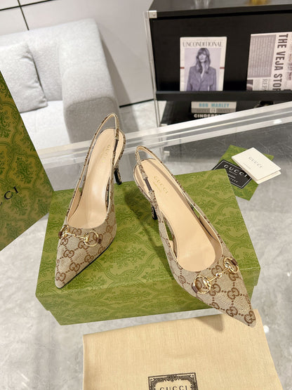 GUCCI HORSEBIT SLINGBACK 105 IN TAN BEIGE CANVAS