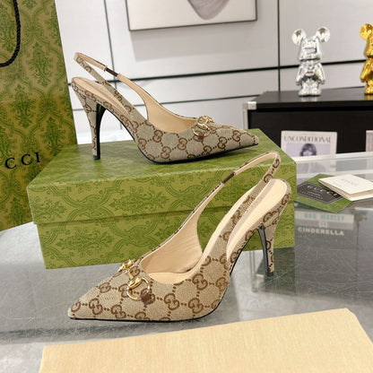 GUCCI HORSEBIT SLINGBACK 105 IN TAN BEIGE CANVAS