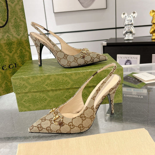 GUCCI HORSEBIT SLINGBACK 105 IN TAN BEIGE CANVAS