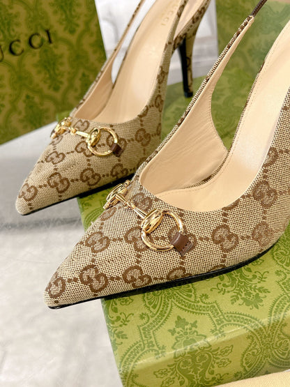 GUCCI HORSEBIT SLINGBACK 105 IN TAN BEIGE CANVAS