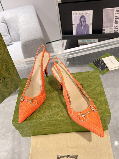 GUCCI HORSEBIT SLINGBACK 105 IN ORANGE CANVAS