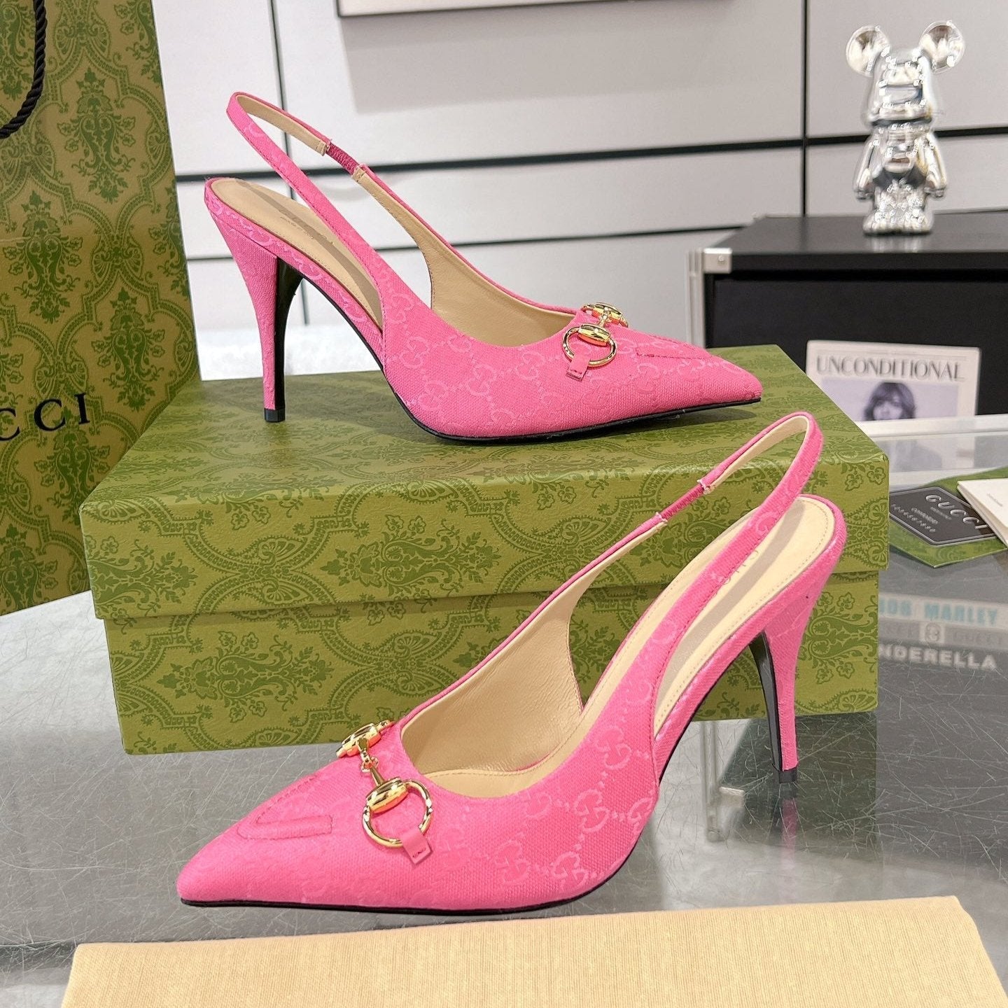 GUCCI HORSEBIT SLINGBACK 105 IN PINK CANVAS