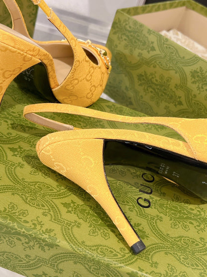 GUCCI HORSEBIT SLINGBACK 105 IN YELLOW CANVAS