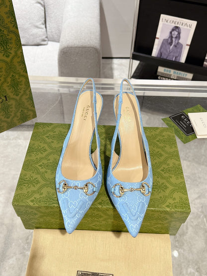 GUCCI HORSEBIT SLINGBACK 105 IN SKY CANVAS