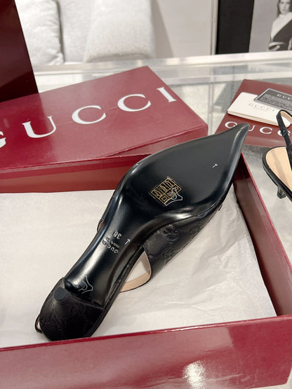 GUCCI MID-HIGH SLINGBACK 4.5 CM IN BLACK GLOSSY EMBOSSED SUEDE AND SHEEPSKIN LINING