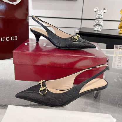 GUCCI MID-HIGH SLINGBACK 4.5 CM IN BLACK GLOSSY EMBOSSED SUEDE AND SHEEPSKIN LINING
