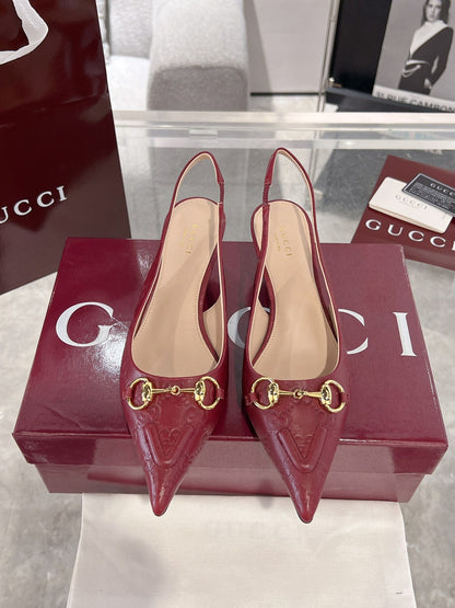 GUCCI MID-HIGH SLINGBACK 4.5 CM IN WINE RED GLOSSY EMBOSSED SUEDE AND SHEEPSKIN LINING