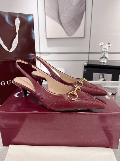 GUCCI MID-HIGH SLINGBACK 4.5 CM IN WINE RED GLOSSY EMBOSSED SUEDE AND SHEEPSKIN LINING