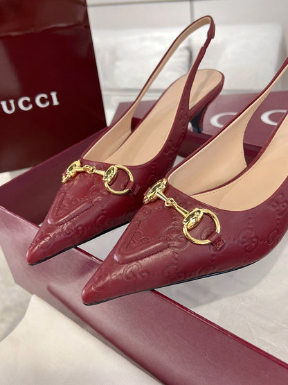 GUCCI MID-HIGH SLINGBACK 4.5 CM IN WINE RED GLOSSY EMBOSSED SUEDE AND SHEEPSKIN LINING