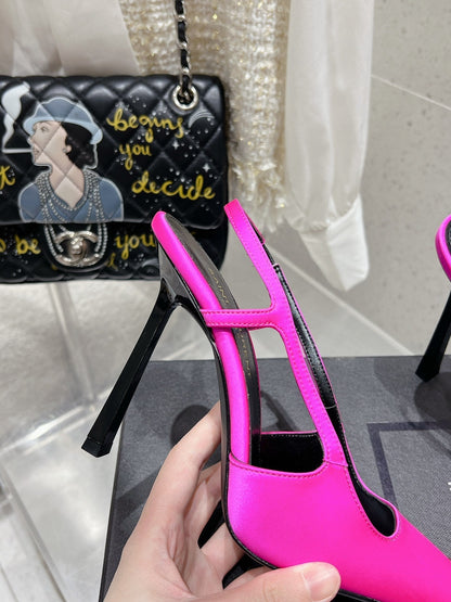 LOUIS VUITTON HIGH HEEL 10 CM SLINGBACK IN BRIGHT PINK CALFSKIN WITH GOLD HARDWARE