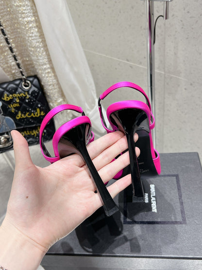 LOUIS VUITTON HIGH HEEL 10 CM SLINGBACK IN BRIGHT PINK CALFSKIN WITH GOLD HARDWARE