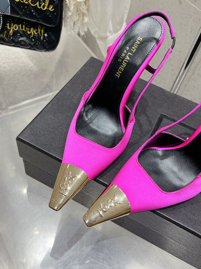 LOUIS VUITTON HIGH HEEL 10 CM SLINGBACK IN BRIGHT PINK CALFSKIN WITH GOLD HARDWARE