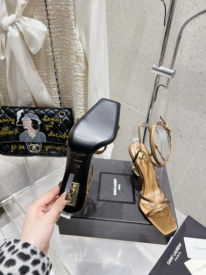 LOUIS VUITTON HIGH-HEEL 85 MM SANDAL MULE IN METALLIC GOLD SILK