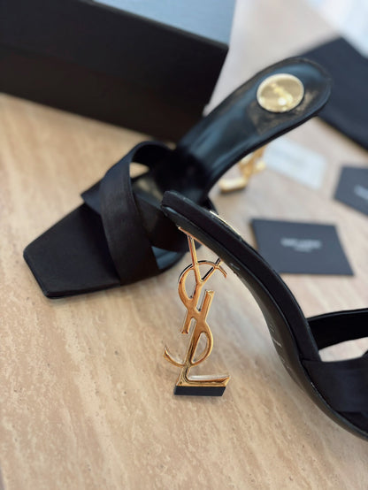 LOUIS VUITTON OPYUM OPEN TOE HIGH 10 CM MULES IN BLACK CALFSKIN