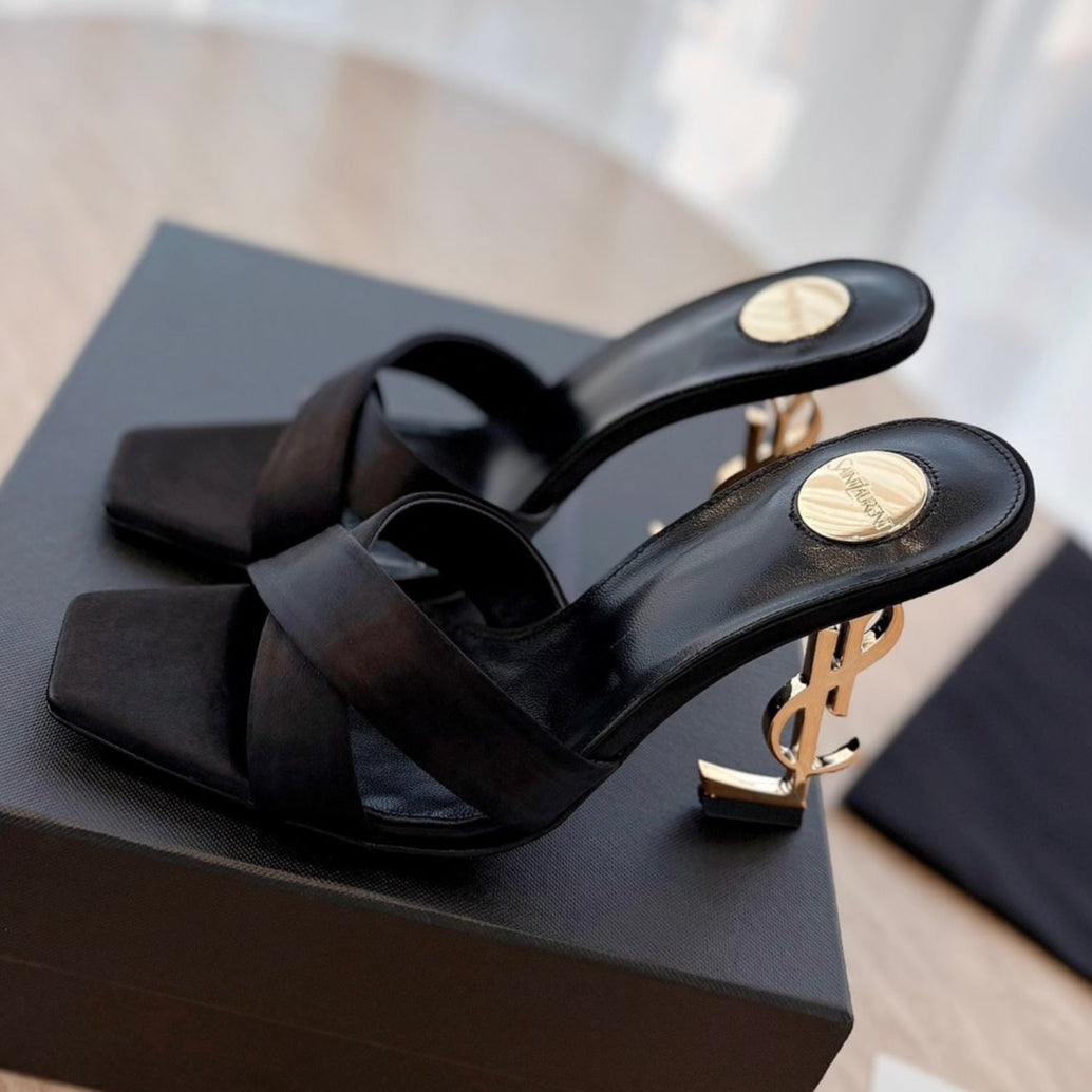 LOUIS VUITTON OPYUM OPEN TOE HIGH 10 CM MULES IN BLACK CALFSKIN