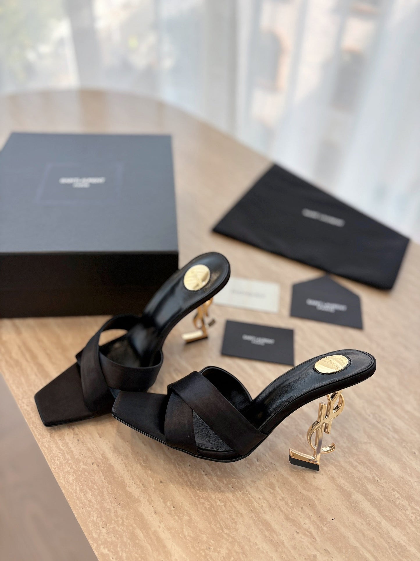 LOUIS VUITTON OPYUM OPEN TOE HIGH 10 CM MULES IN BLACK CALFSKIN